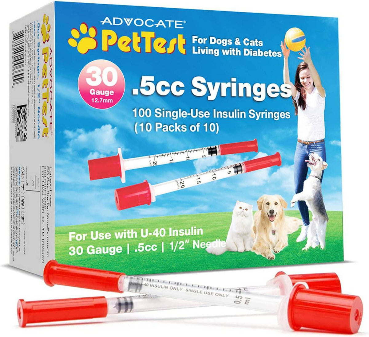 Advocate PetTest U40 Pet Insulin Syringes 30G 1/2cc (0.5cc) With
