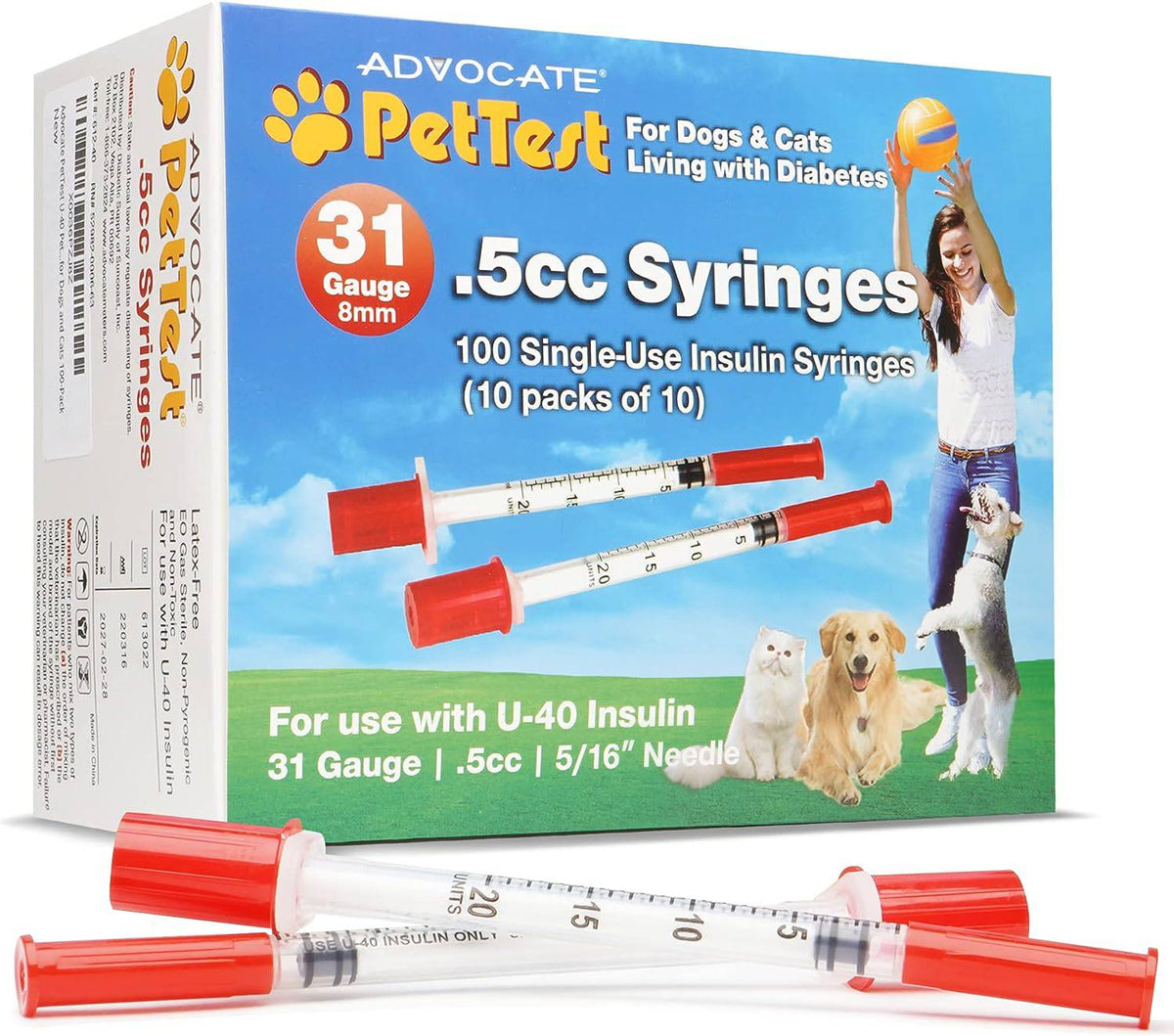 Advocate PetTest U40 Pet Insulin Syringes 31G 1/2cc (0.5cc) With