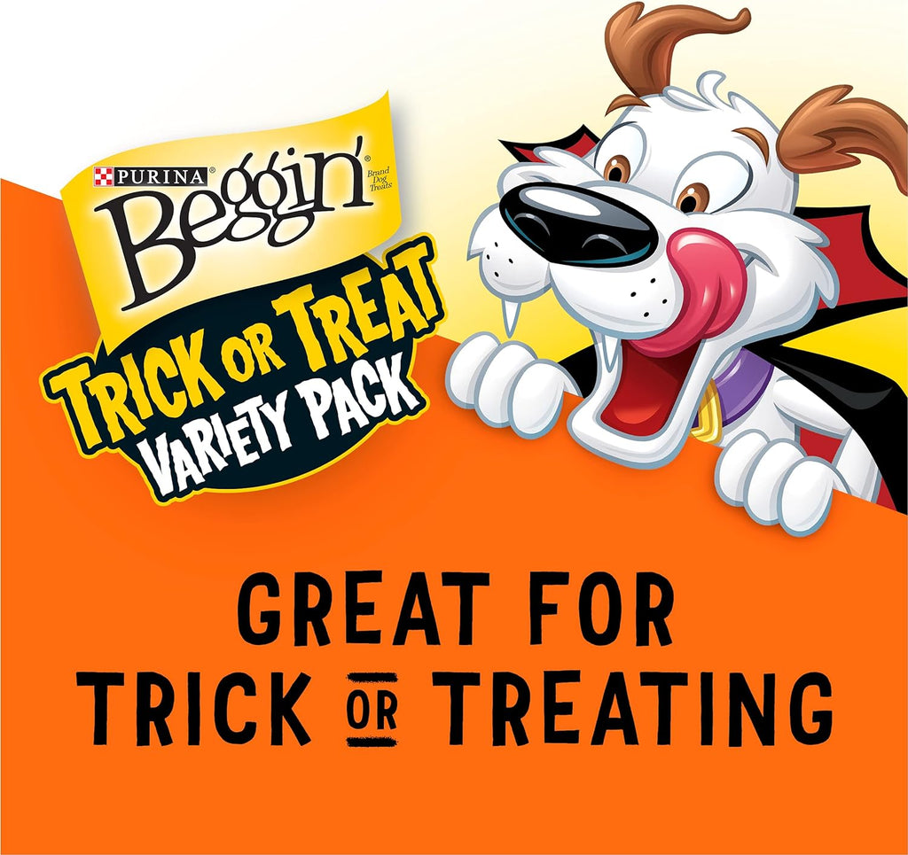 Purina Beggin’ Trick or Treat Variety Pack, Original with Bacon & with Bacon & Cheese Flavor - (12) 1.25 Oz. Pouches